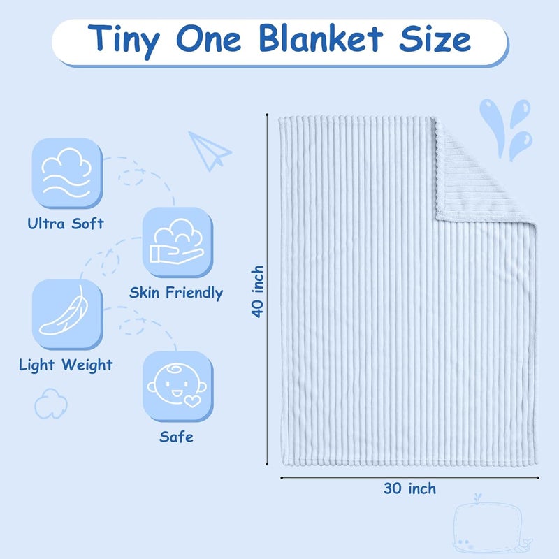 Eonkasp Soft Fleece Baby Blanket Ultra Cozy Blue Baby Blankets for Boys Warm and Lightweight Infant Toddler Newborn Receiving Gift with Reversible Stripes for Crib Stroller, 30x40 Inch, Light Blue - Image 4